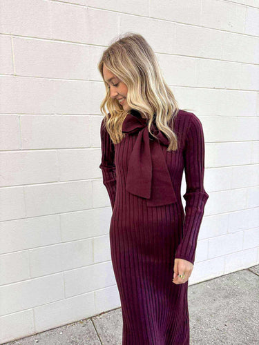 Send My Love Merlot Sweater Midi Dress