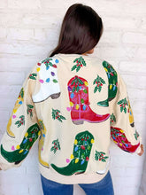 Load image into Gallery viewer, Queen Of Sparkles Beige Multi Christmas Cowboy Boots Sweatshirt