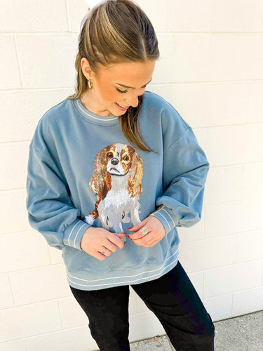 Queen Of Sparkles Dusty Blue King Charles Spaniel Sweatshirt