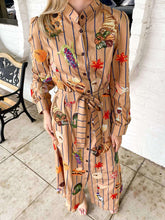 Load image into Gallery viewer, Queen Of Sparkles Light Brown Striped Thanksgiving Icon Cotton Midi Tee Dress