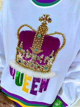 Load image into Gallery viewer, Queen Of Sparkles ‘Queen’ Mardi Gras Crown Sweatershirt