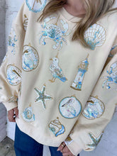 Load image into Gallery viewer, Queen Of Sparkles Ivory &amp; Mint Coastal Sea Shell Ornament Sweatshirt