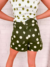 Load image into Gallery viewer, Felt That Way Olive Polka Dot Shorts