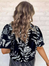 Load image into Gallery viewer, Tell Me More Floral Sequin Black Top