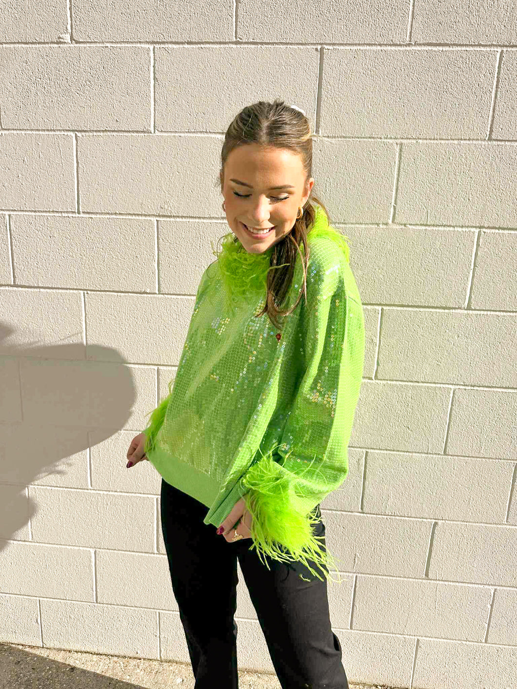 Queen Of Sparkles Green Full Sequin Grinch Sweatshirt