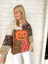 Load image into Gallery viewer, Queen Of Sparkles Color Block Floral Print Gingham Pumpkin Sweatshirt