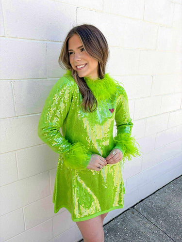 Queen Of Sparkles Green Full Sequin Grinch Dress
