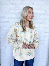 Load image into Gallery viewer, Queen Of Sparkles Ivory &amp; Mint Coastal Sea Shell Ornament Sweatshirt
