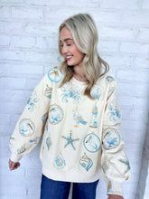 Load image into Gallery viewer, Queen Of Sparkles Ivory &amp; Mint Coastal Sea Shell Ornament Sweatshirt