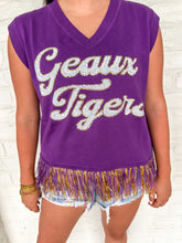 Load image into Gallery viewer, Queen Of Sparkles LSU Geaux Tigers Feather Bottom Tank Sweater