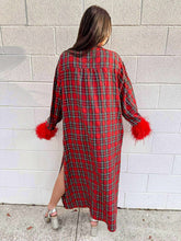 Load image into Gallery viewer, Queen Of Sparkles Red &amp; Green Plaid Feather Sleeve Button Up Midi Dress