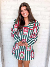 Load image into Gallery viewer, Queen Of Sparkles Green Striped Christmas Wallpaper Collar Cotton Dress