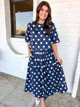 Load image into Gallery viewer, Fall Festivals Navy Polka Dot Top