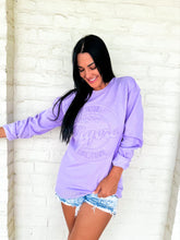 Load image into Gallery viewer, Queen Of LSU Vintage Stamp Sweater Purple