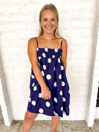 Ways To Go Navy Polka Dot Dress