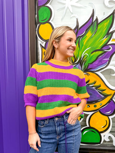 Stripe Of Traditions Mardi Gras Sweater Top