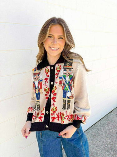 Queen Of Sparkles Black Trim Collar Nutcracker & Candy Cane Cardigan