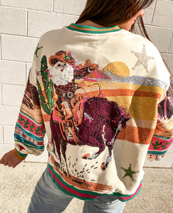Queen Of Sparkles Multi Vintage Cowboy Santa Sweatshirt