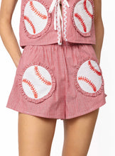 Load image into Gallery viewer, Queen Of Sparkles Red &amp; White Striped Baseball Cotton Short