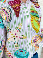 Load image into Gallery viewer, Queen Of Sparkles Striped Sea Shell Button Up Top