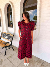 Load image into Gallery viewer, Take A Moment Burgundy Jacquard Midi Dress