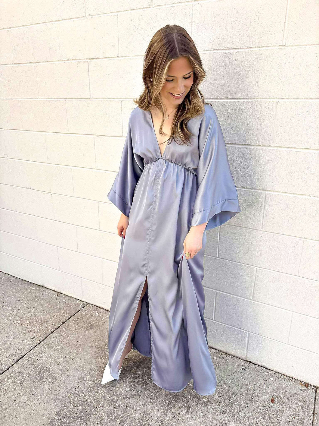 Date Night Grey Kimono Maxi Dress