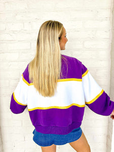 Queen Of Sparkles LSU Color-block Jewel Letter Sweatshirt