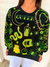 Load image into Gallery viewer, Queen Of Sparkles Black &amp; Green Halloween Queen Icon Sweatshirt