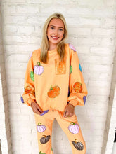 Load image into Gallery viewer, Queen Of Sparkles Orange Multi Pumpkin QOS Card Sweatshirt