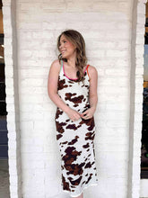 Load image into Gallery viewer, Queen Of Sparkles White &amp; Brown Multi Trim Sequin Cow Dress