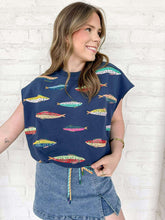 Load image into Gallery viewer, Queen Of Sparkles Navy Multi Fish Tie Tank