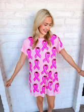 Load image into Gallery viewer, Queen Of Sparkles Pink Breast Cancer Ribbon Tee Dress