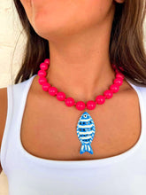 Load image into Gallery viewer, Hot Pink Fish Pendant Beaded Necklace