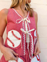 Load image into Gallery viewer, Queen Of Sparkles Red &amp; White Striped Rick Rack Tie Up Baseball Cotton Tank