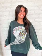Load image into Gallery viewer, Queen Of Sparkles Charcoal Skeleton Holding Queen Cards Rhinestone Sweatshirt