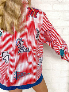 Queen Of Sparkles Ole Miss Mini Icon Stripe Button Down