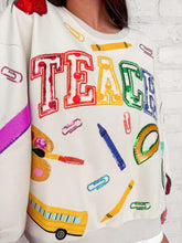 Load image into Gallery viewer, Queen Of Sparkles Beige Multi Teach Scattered Icon Sweatshirt