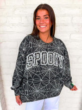 Load image into Gallery viewer, Queen Of Sparkles Black &amp; White Spider Web Spooky Sweatshirt