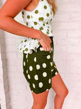 Load image into Gallery viewer, Felt That Way Olive Polka Dot Shorts