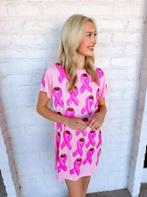 Load image into Gallery viewer, Queen Of Sparkles Pink Breast Cancer Ribbon Tee Dress