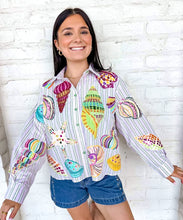 Load image into Gallery viewer, Queen Of Sparkles Striped Sea Shell Button Up Top