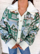Load image into Gallery viewer, Queen Of Sparkles Multi Snowy Village Cardigan with Fur Collar