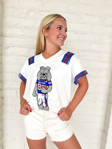 Queen Of Sparkles White, Royal, & Red LA Bulldog Jersey Tee