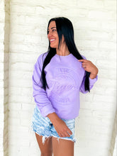 Load image into Gallery viewer, Queen Of LSU Vintage Stamp Sweater Purple