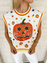 Load image into Gallery viewer, Queen Of Sparkles White Full Sequin Pumpkin Icon Vest