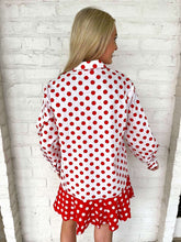 Load image into Gallery viewer, Queen Of Sparkles Red &amp; White Polka Dot Metallic Nutcracker Button Up Cotton
Dress