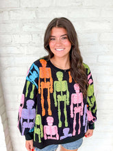 Load image into Gallery viewer, Queen Of Sparkles Black Multi Fuzzy Skeleton Sweatshirt
