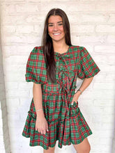 Load image into Gallery viewer, Queen Of Christmas Plaid Bow Dress Green
