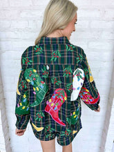 Load image into Gallery viewer, Queen Of Sparkles Dark Green Plaid Multi Christmas Cowboy Boots Button Up Top