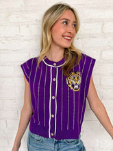 Load image into Gallery viewer, Queen Of Sparkles Purple LSU Striped Mascot Button Down Vest